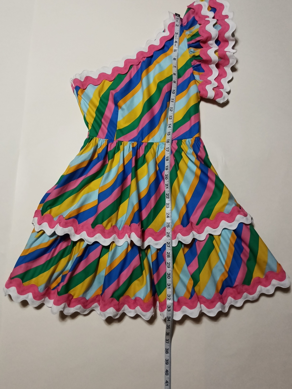 Sugarlips Rainbow Stripe One-Shoulder Tiered Rick Rack Mini Dress Size XS - Picture 4 of 12